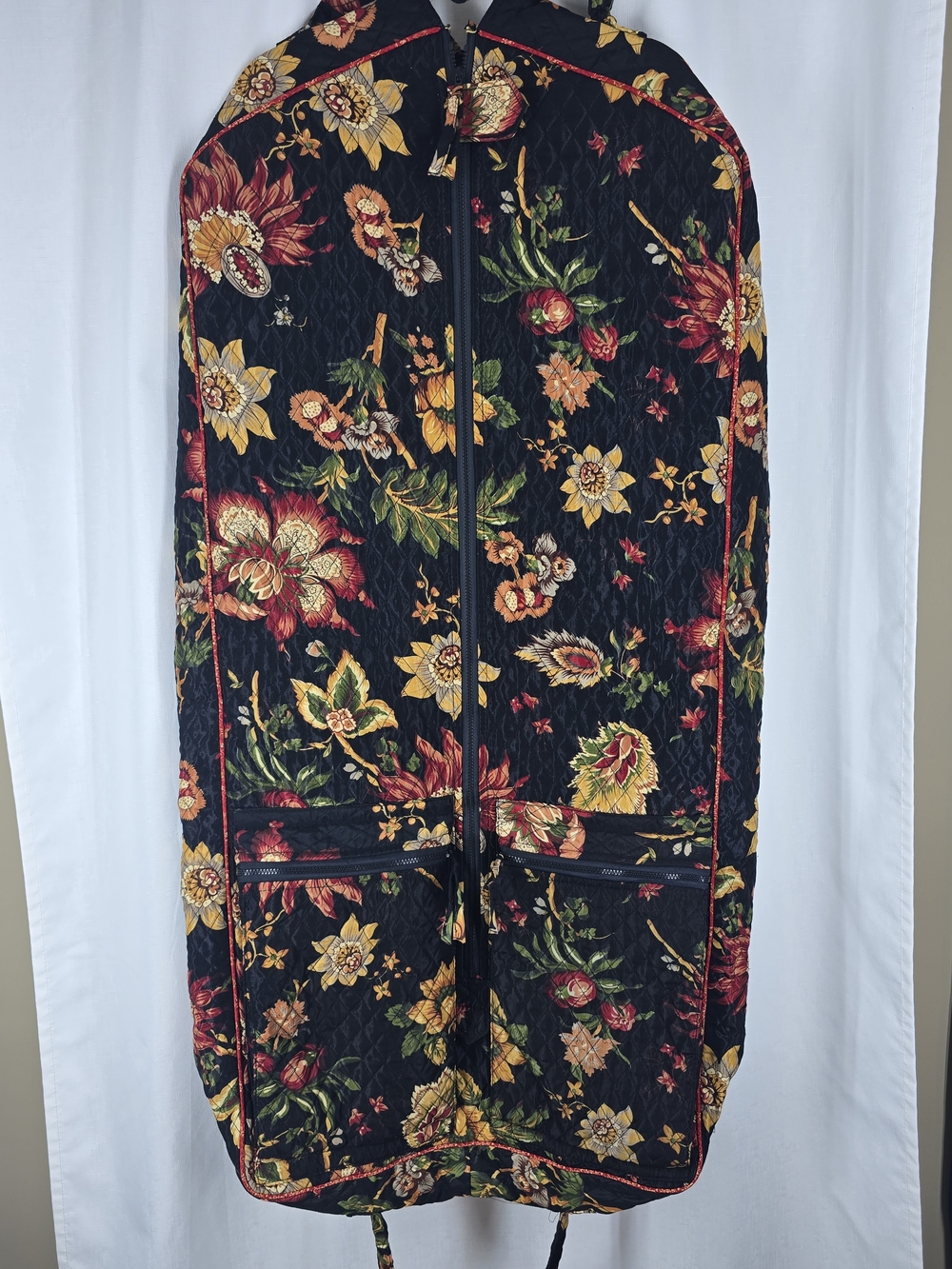 Floral Quilted Travel Garment Bag in Black and Multicolor